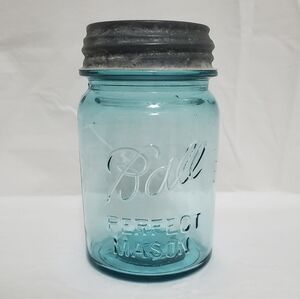 Vintage Ball Perfect Mason Aqua Glass Pint Jar #9